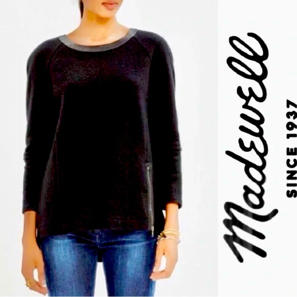 Madewell Leather Trim Wool Top / Sweater with side zipper small - Picture 1 of 5